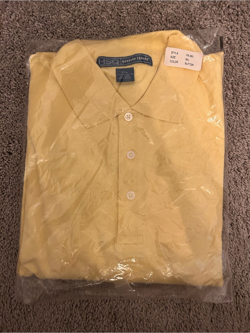 NWT HSQ Harvard Square Butter Yellow Pima Cotton Polo Shirt Men’s 3XL